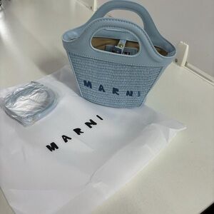 Marni Light Blue Woven Tote Bag